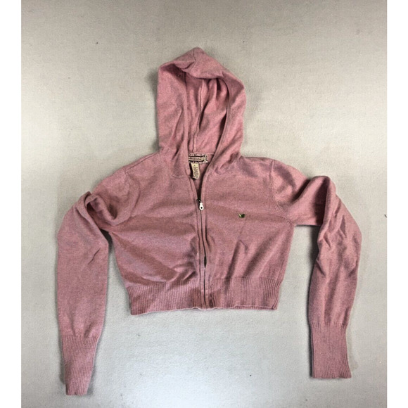Y2K aeropostale Women’s Pink Zip Up Hoodie Sweater Size Large Crop coquette - Picture 1 of 10